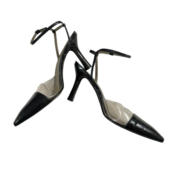 Yves Saint Laurent Lome Plt Clear Strap Black Crepe Heels Size 9 - Picture 4 of 9